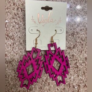 Pink wood tribal earrings